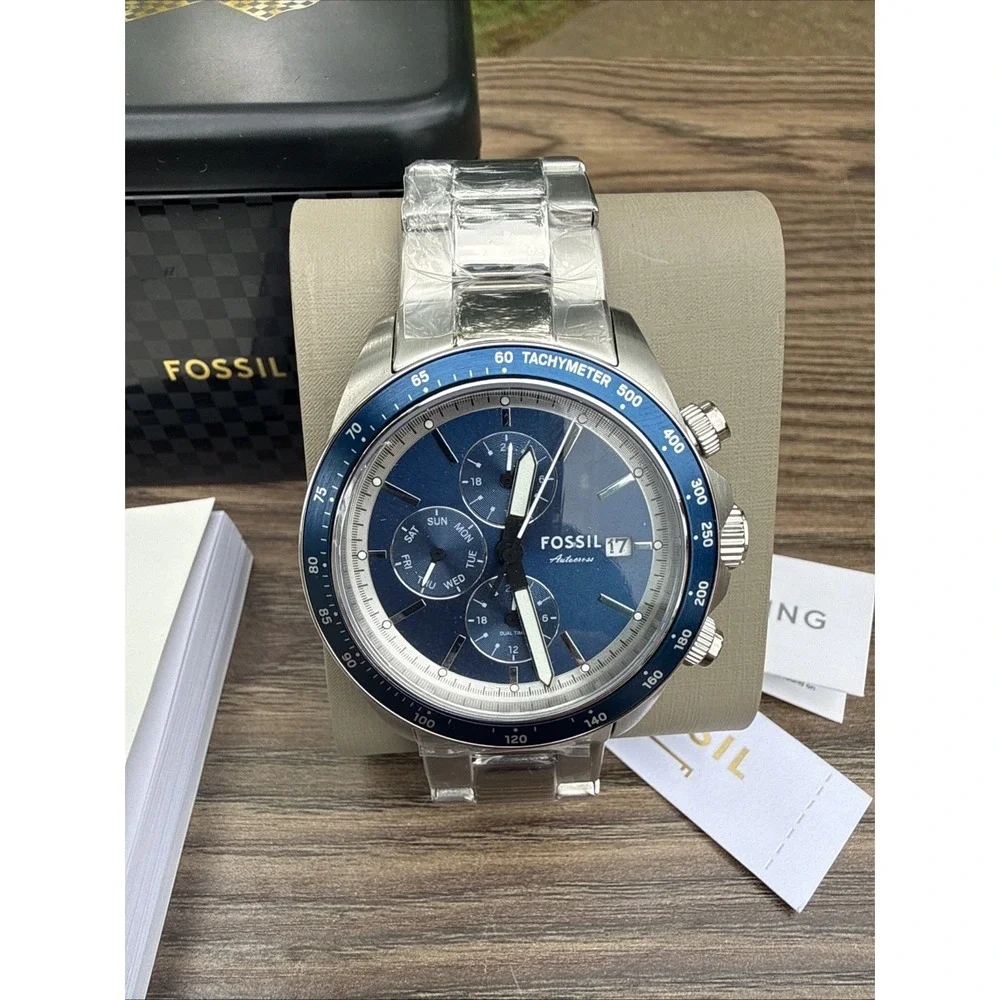 Fossil Autocross BQ2878 Mens Multifunction Blue Sunray Dial Watch NIBWT